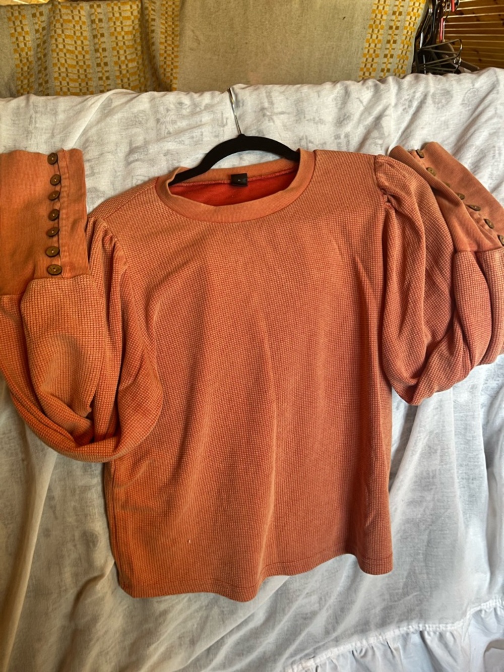 Textured Puff Sleeve Top - Rust Orange